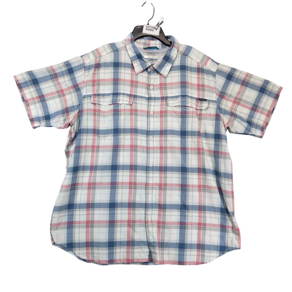 Columbia Sportswear Omni-Shade Blue Plaid Button Up Shirt Men's‎ XL Short Sleeve